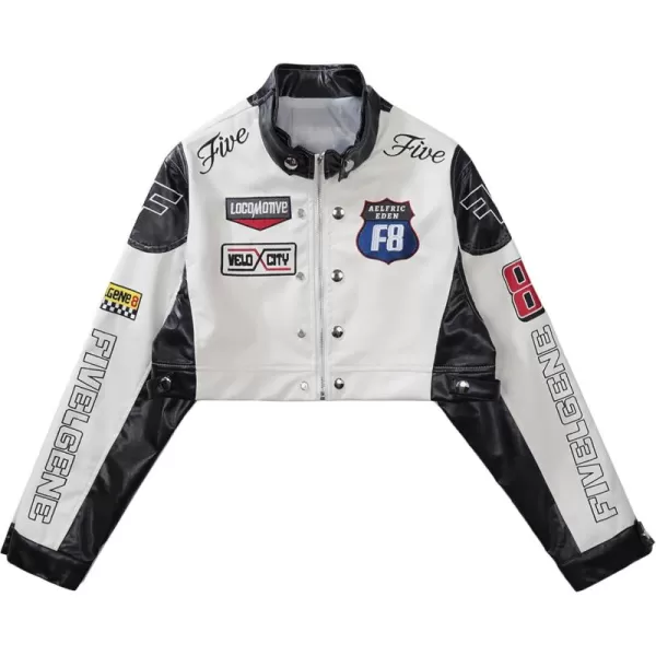 Aelfric Eden Leather Jacket Varsity Jacket for Women Color Block Bomber Vintage Crop Racing JacketsA1black