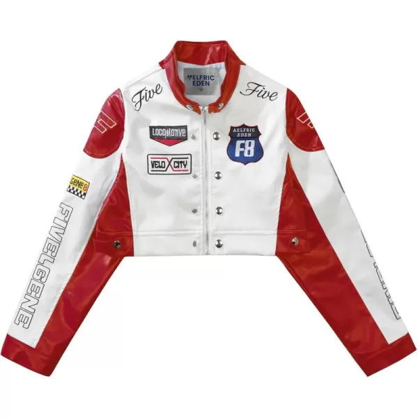 Aelfric Eden Leather Jacket Varsity Jacket for Women Color Block Bomber Vintage Crop Racing JacketsA1deep Red