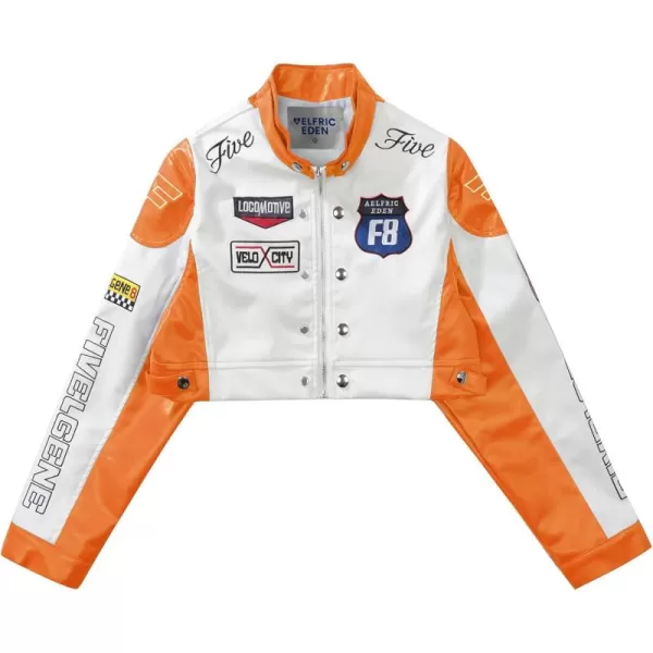 Aelfric Eden Leather Jacket Varsity Jacket for Women Color Block Bomber Vintage Crop Racing JacketsA1orange