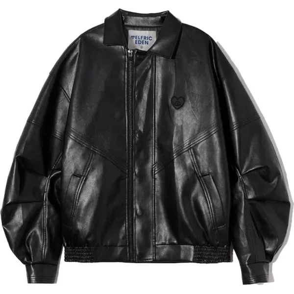 Aelfric Eden Womens Leather Jacket Oversized Y2k Faux Motorcycle Bomber Moto Biker Jackets CoatsBlack