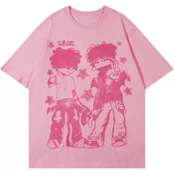 Aelfric Eden Graphic Tees Y2k Cartoon Printed Womens Oversized T Shirt Vintage Tees Men Unisex Aesthetic Streetwear Shirts26pink