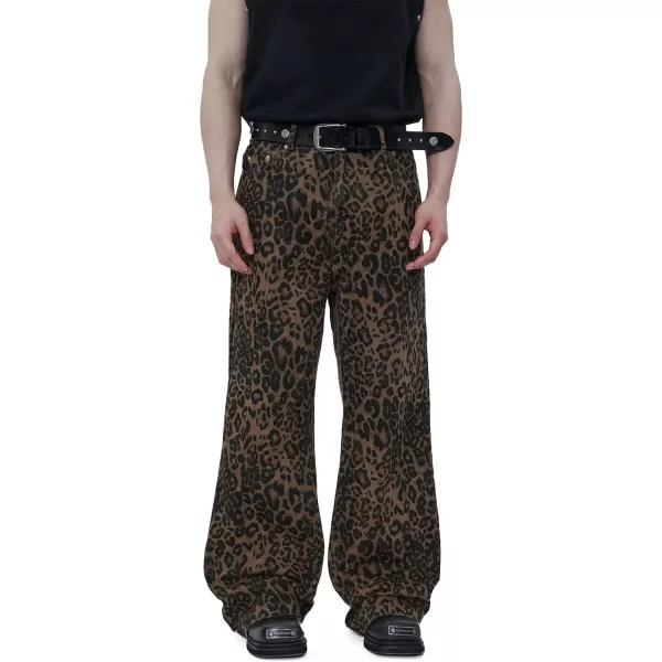 Aelfric Eden Jeans for Women High Waist Leopard Print Jeans Cheetah Pants Straight Leg Unisex Sizing01brown