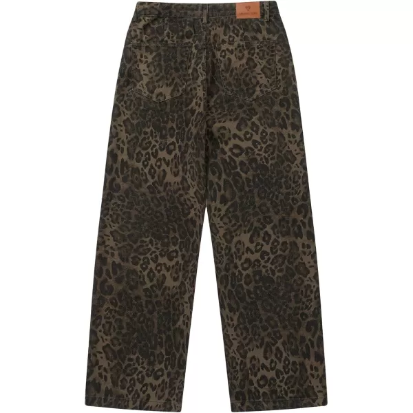 Aelfric Eden Jeans for Women High Waist Leopard Print Jeans Cheetah Pants Straight Leg Unisex Sizing01brown