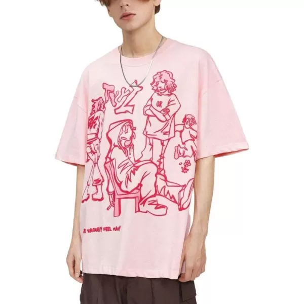 Aelfric Eden Graphic Tees Y2k Cartoon Printed Womens Oversized T Shirt Vintage Tees Men Unisex Aesthetic Streetwear Shirts9pink