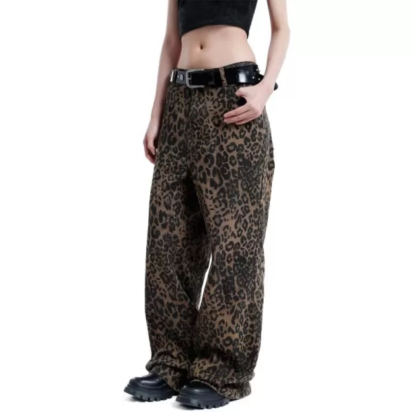 Aelfric Eden Jeans for Women High Waist Leopard Print Jeans Cheetah Pants Straight Leg Unisex Sizing01brown