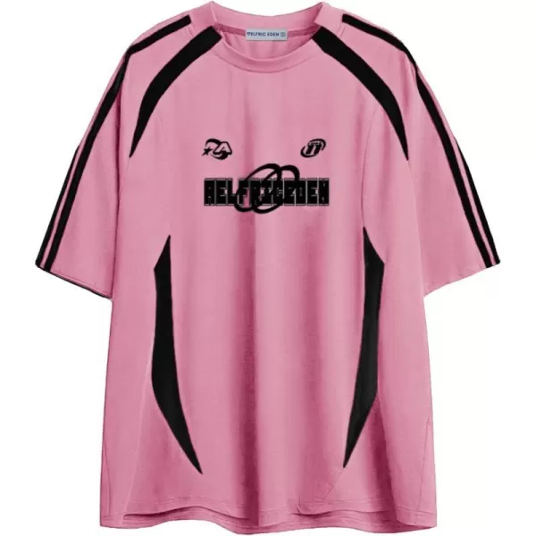 Aelfric Eden Oversized T Shirt Men 90s Shirt Unisex Streetwear Contrast Color Graphic Tees Casual Vintage Summer TopsA01pink