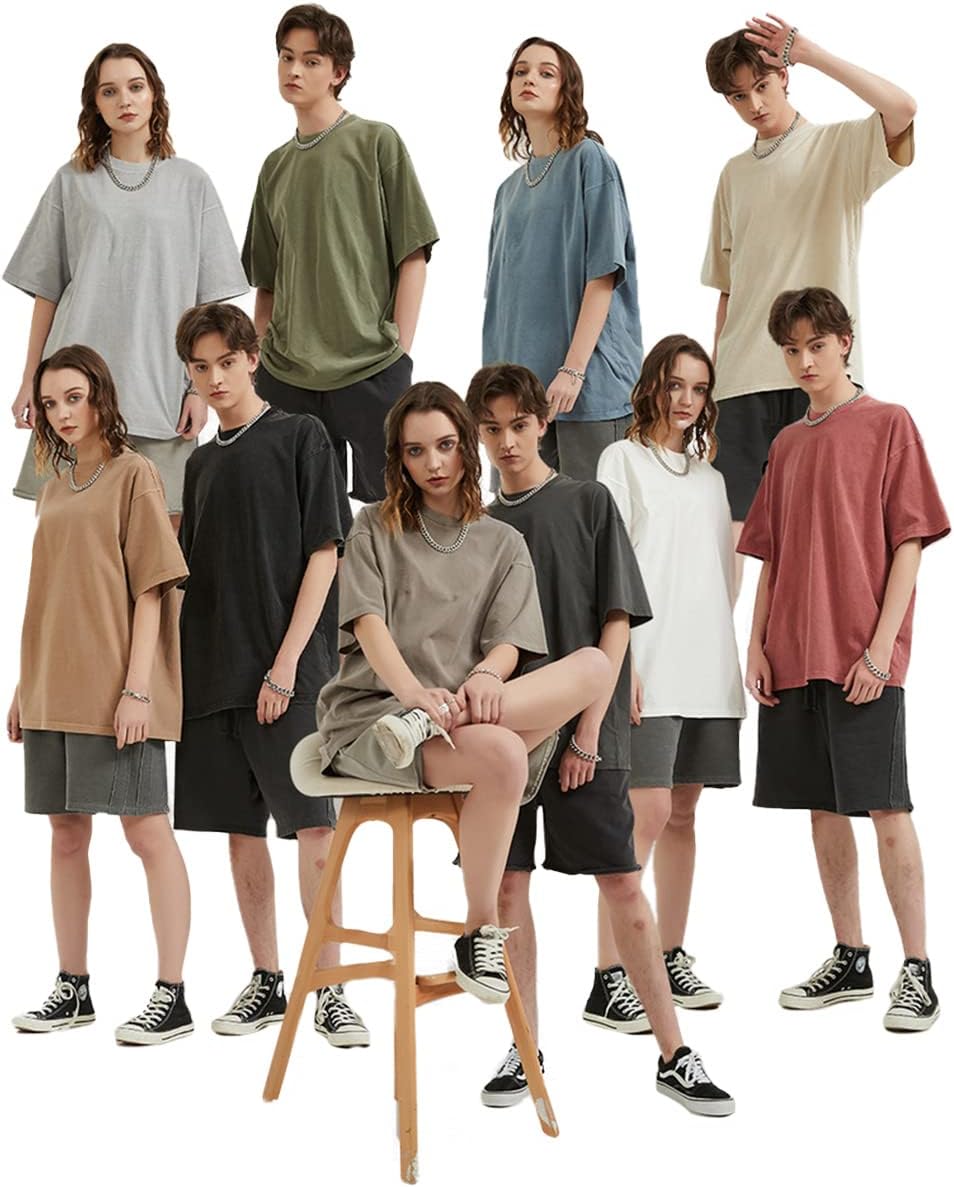Aelfric Eden Mens Solid Tee 90s Vintage Oversized Shirts Streetwear Short Sleeve Casual TopsB6greygreen