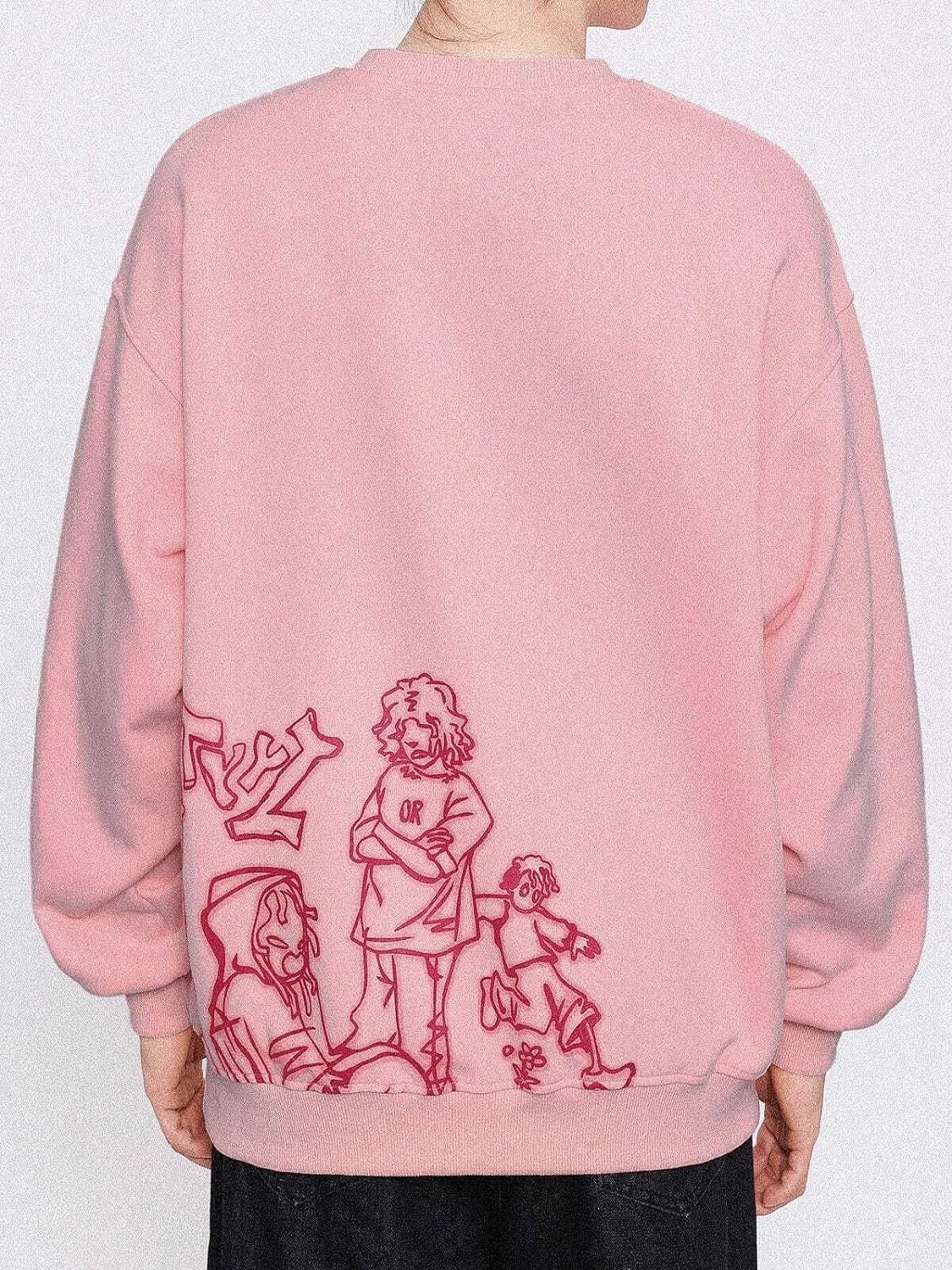 Aelfric Eden Oversized Crewneck Sweatshirts for Men Vintage Graphic Pullover Loose Fit Streetwear Long Sleeve TopA01pink