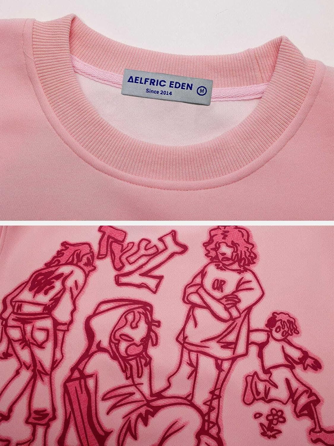 Aelfric Eden Oversized Crewneck Sweatshirts for Men Vintage Graphic Pullover Loose Fit Streetwear Long Sleeve TopA01pink