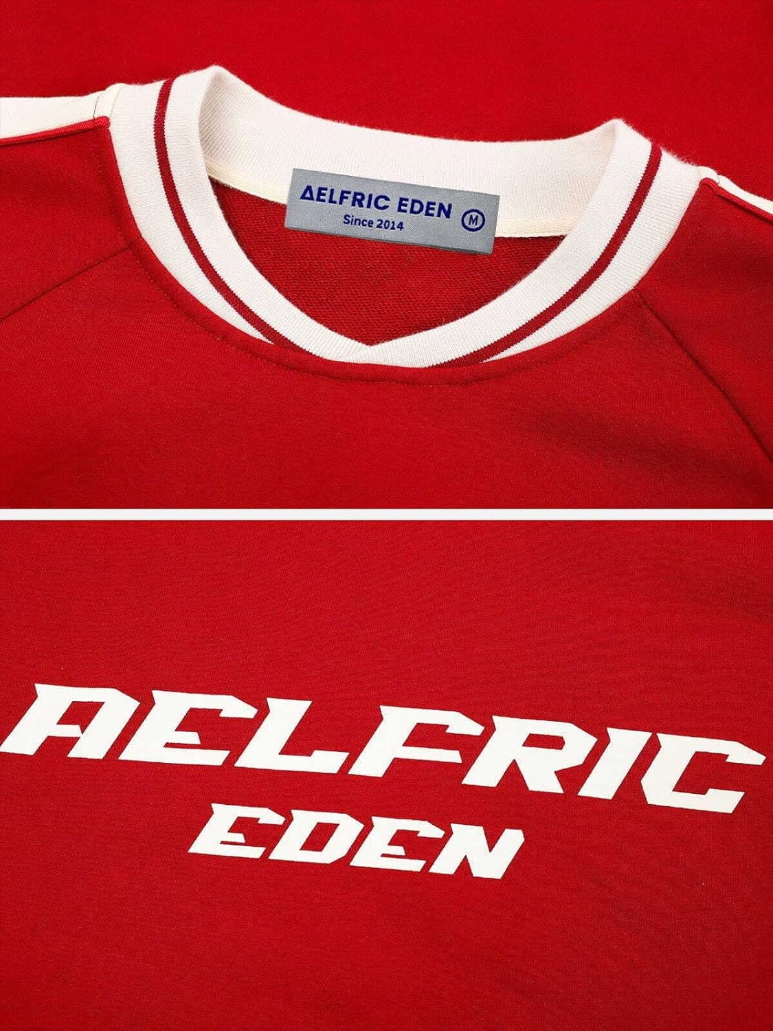 Aelfric Eden Oversized Crewneck Sweatshirts for Men Vintage Graphic Pullover Loose Fit Streetwear Long Sleeve TopAred