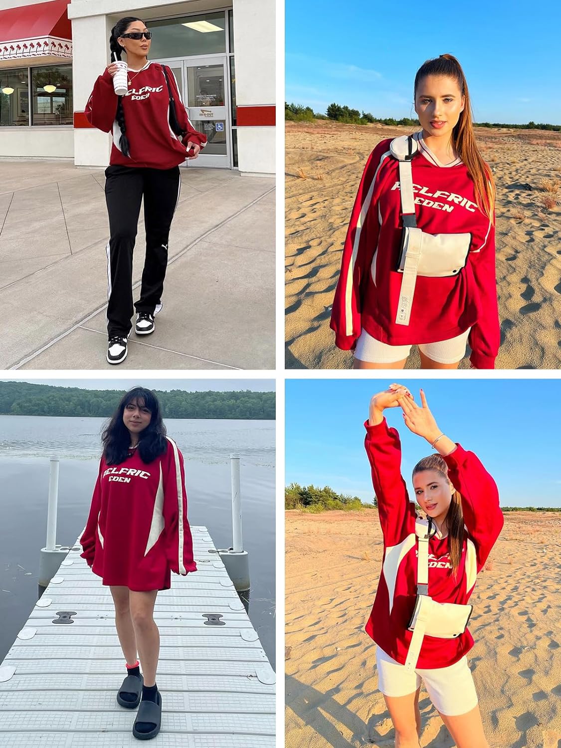 Aelfric Eden Oversized Crewneck Sweatshirts for Men Vintage Graphic Pullover Loose Fit Streetwear Long Sleeve TopAred