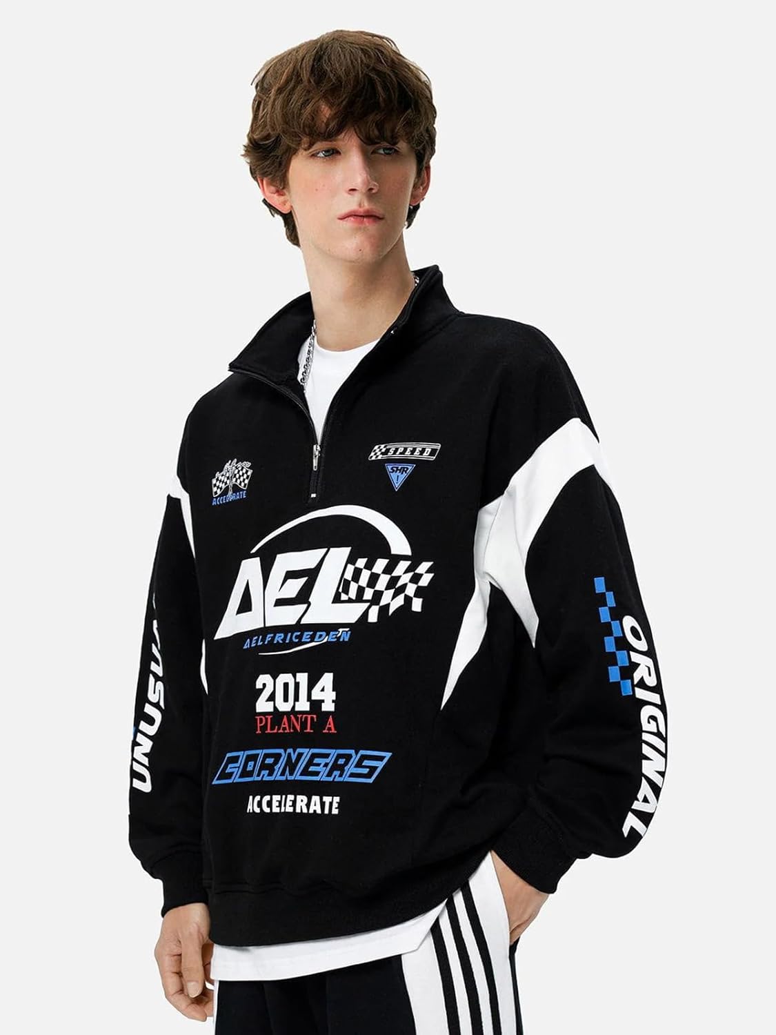 Aelfric Eden Oversized Crewneck Sweatshirts for Men Vintage Graphic Pullover Loose Fit Streetwear Long Sleeve TopC02black
