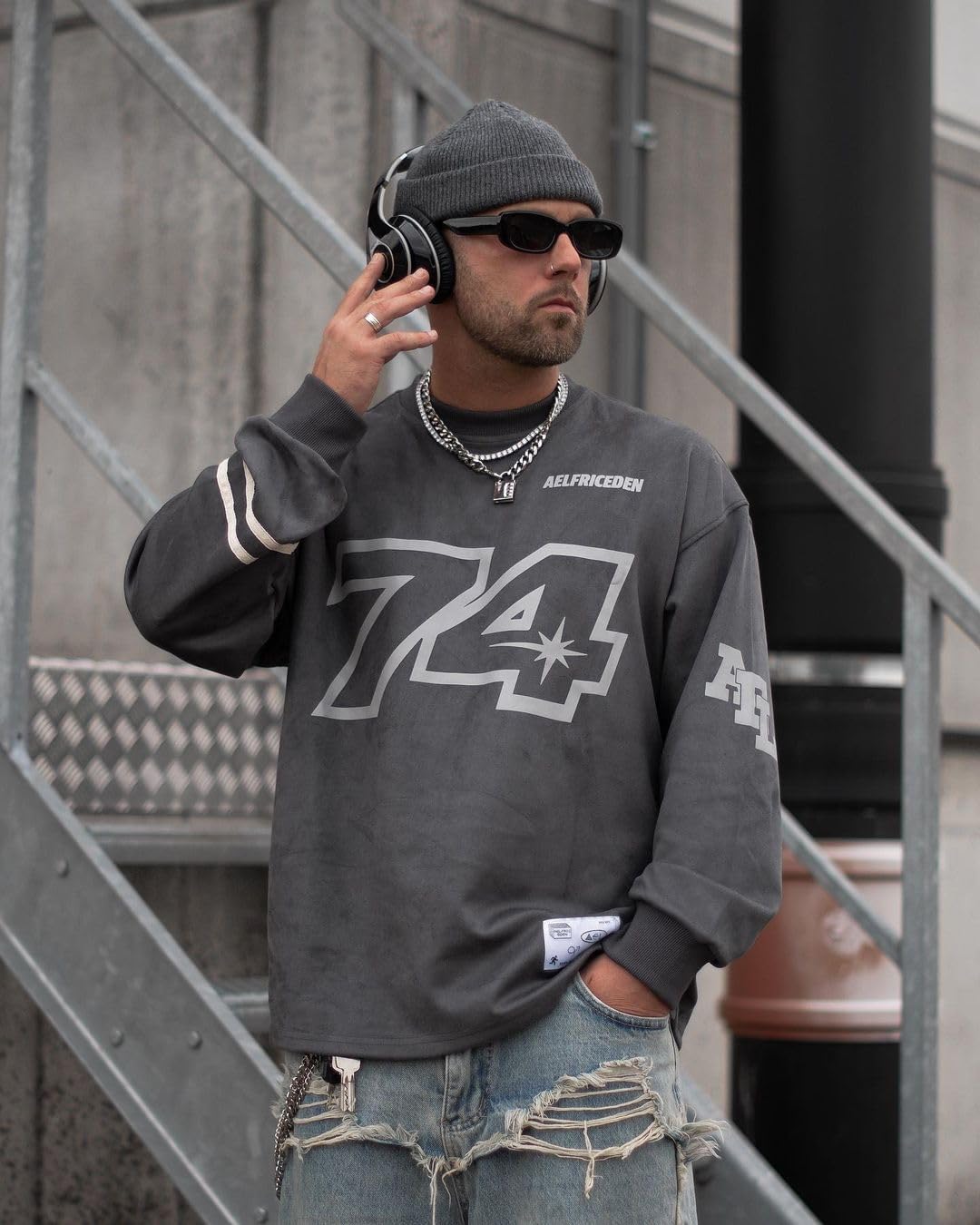 Aelfric Eden Oversized Crewneck Sweatshirts for Men Vintage Graphic Pullover Loose Fit Streetwear Long Sleeve TopD01grey