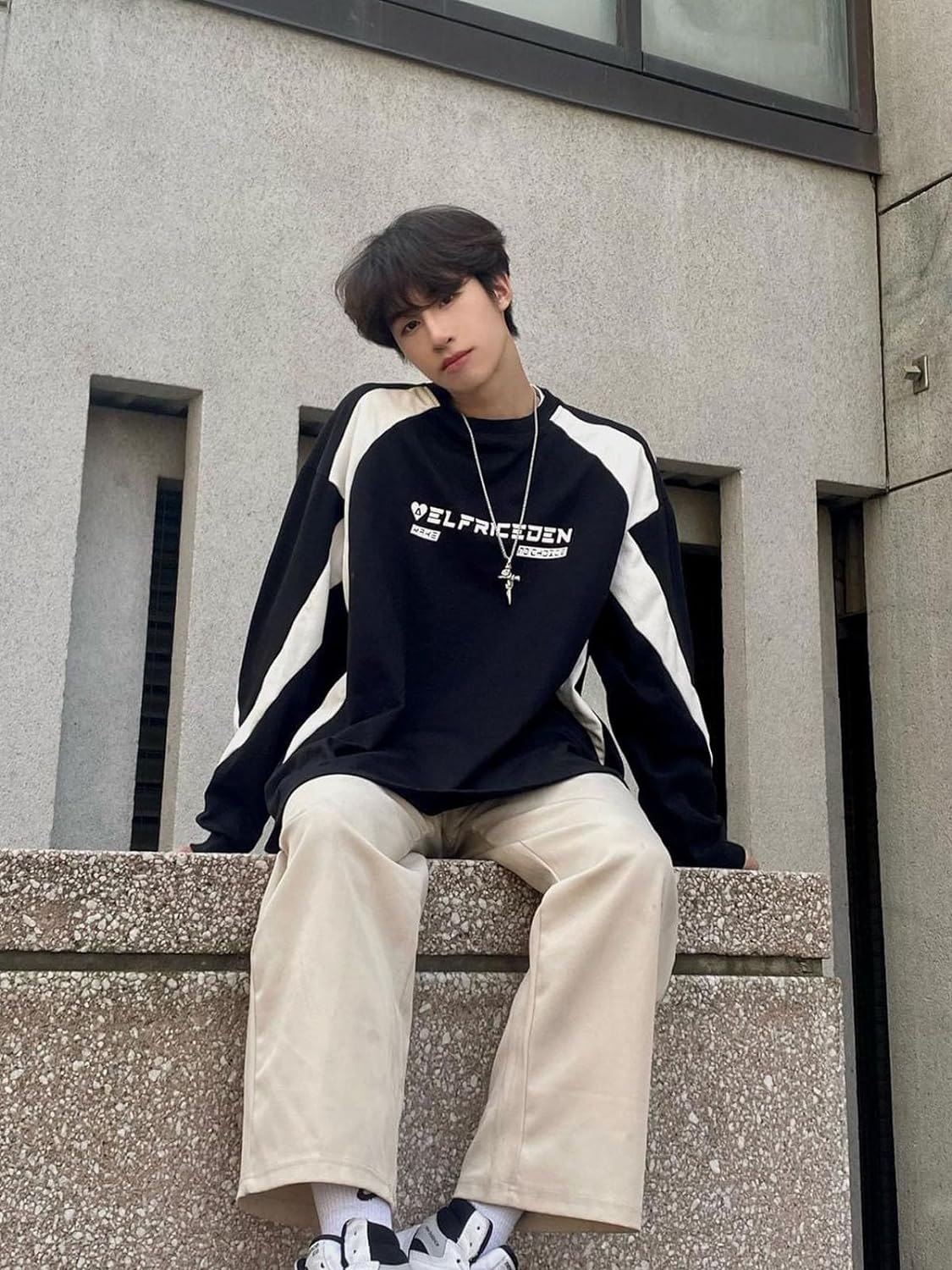 Aelfric Eden Oversized Crewneck Sweatshirts for Men Vintage Graphic Pullover Loose Fit Streetwear Long Sleeve TopD04patchworkampblack