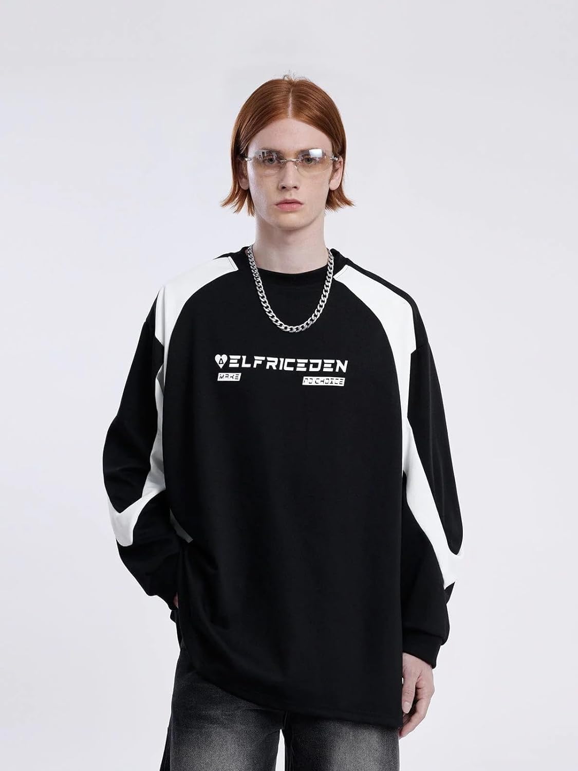Aelfric Eden Oversized Crewneck Sweatshirts for Men Vintage Graphic Pullover Loose Fit Streetwear Long Sleeve TopD04patchworkampblack