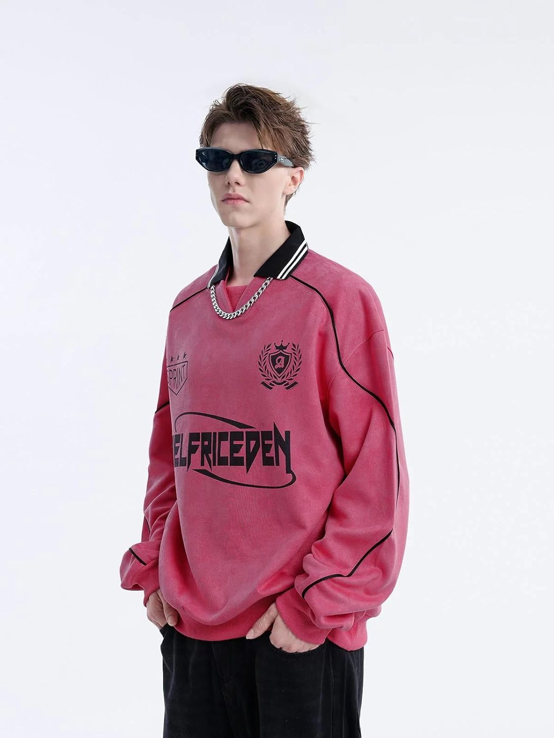 Aelfric Eden Oversized Crewneck Sweatshirts for Men Vintage Graphic Pullover Loose Fit Streetwear Long Sleeve TopE04letter Print amp Rose