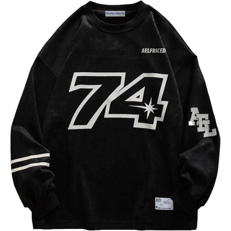 Aelfric Eden Oversized Crewneck Sweatshirts for Men Vintage Graphic Pullover Loose Fit Streetwear Long Sleeve TopD01black