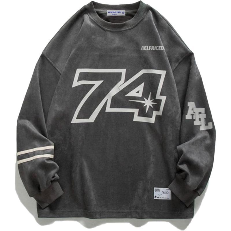 Aelfric Eden Oversized Crewneck Sweatshirts for Men Vintage Graphic Pullover Loose Fit Streetwear Long Sleeve TopD01grey