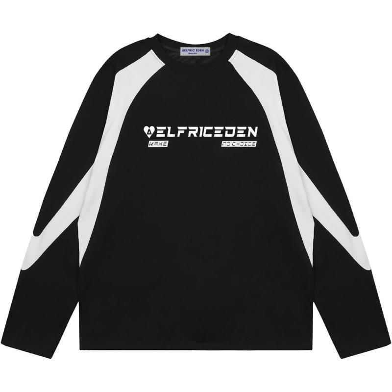 Aelfric Eden Oversized Crewneck Sweatshirts for Men Vintage Graphic Pullover Loose Fit Streetwear Long Sleeve TopD04patchworkampblack