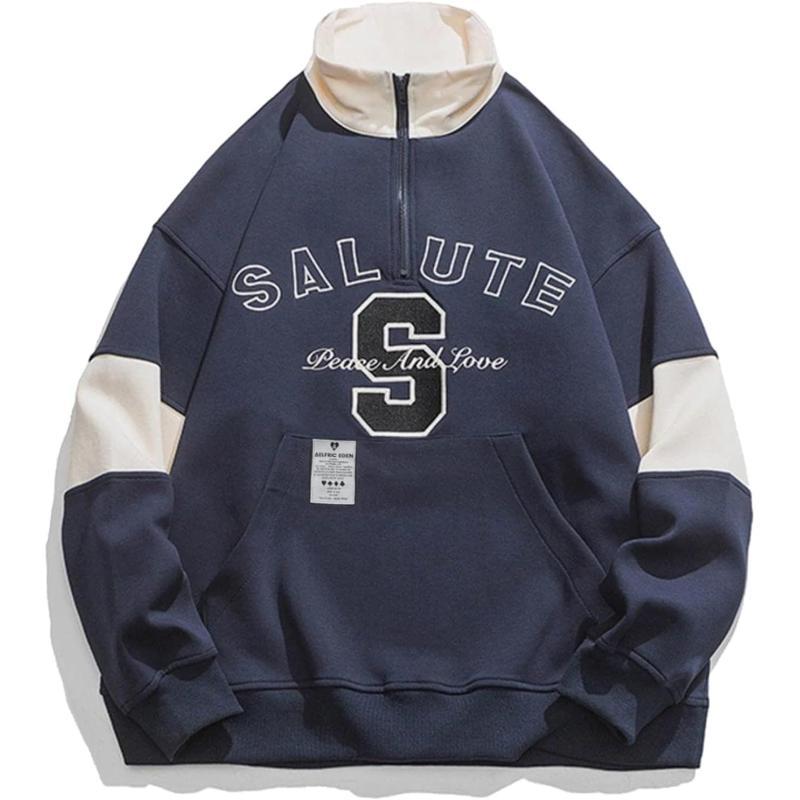 Aelfric Eden Oversized Crewneck Sweatshirts for Men Vintage Graphic Pullover Loose Fit Streetwear Long Sleeve TopE03navy Blue