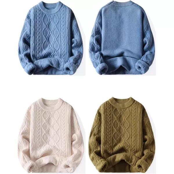 Aelfric Eden Cable Knit Sweater Women Vintage Chunky Cream Sweater Men Woven Crewneck Knitted Pullover White010blue