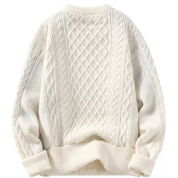 Aelfric Eden Cable Knit Sweater Women Vintage Chunky Cream Sweater Men Woven Crewneck Knitted Pullover White1526beige