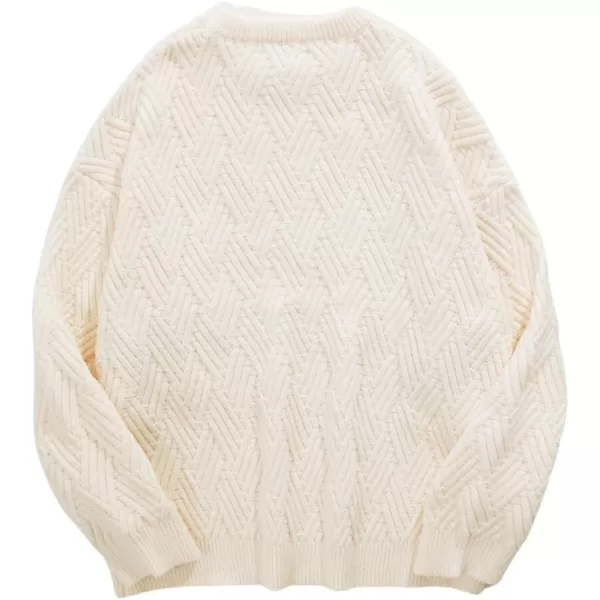 Aelfric Eden Cable Knit Sweater Women Vintage Chunky Cream Sweater Men Woven Crewneck Knitted Pullover WhiteC02apricot