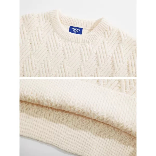 Aelfric Eden Cable Knit Sweater Women Vintage Chunky Cream Sweater Men Woven Crewneck Knitted Pullover WhiteC02apricot