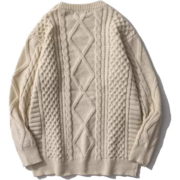 Aelfric Eden Cable Knit Sweater Women Vintage Chunky Cream Sweater Men Woven Crewneck Knitted Pullover WhiteX12 Camel