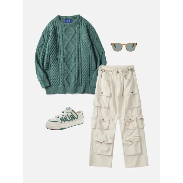 Aelfric Eden Cable Knit Sweater Women Vintage Chunky Cream Sweater Men Woven Crewneck Knitted Pullover WhiteX12 Green