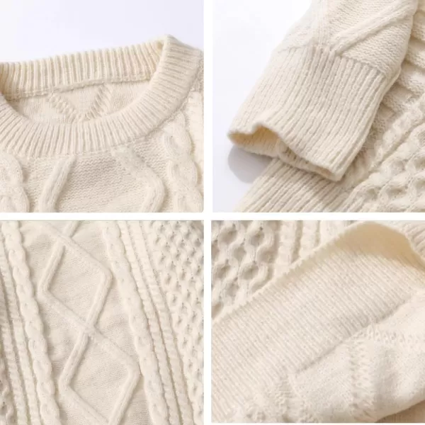 Aelfric Eden Cable Knit Sweater Women Vintage Chunky Cream Sweater Men Woven Crewneck Knitted Pullover WhiteX12 Khaki