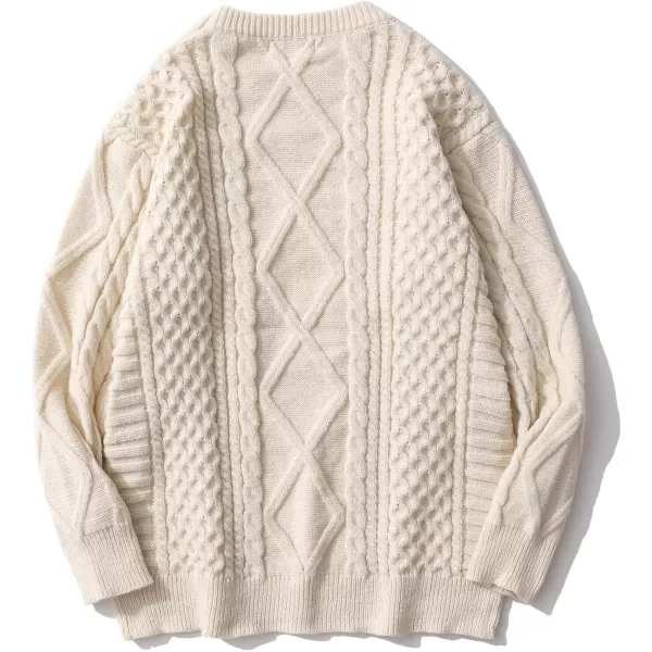 Aelfric Eden Cable Knit Sweater Women Vintage Chunky Cream Sweater Men Woven Crewneck Knitted Pullover WhiteX12 Khaki