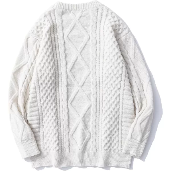 Aelfric Eden Cable Knit Sweater Women Vintage Chunky Cream Sweater Men Woven Crewneck Knitted Pullover WhiteX12 White