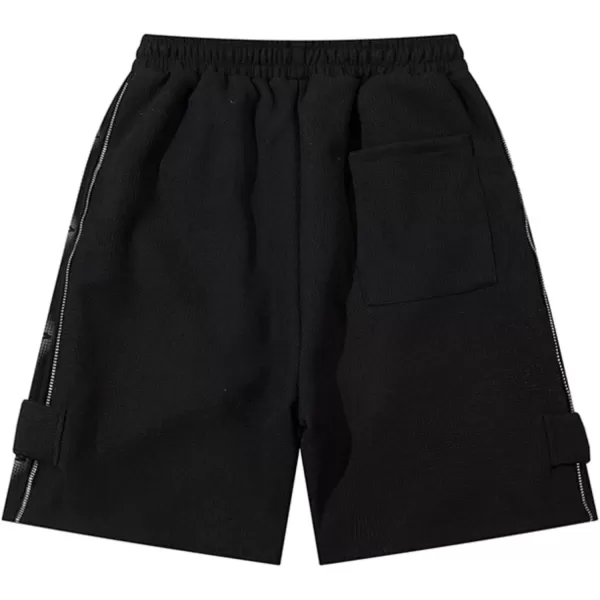 Aelfric Eden Mens 90s Patchwork Sweat Shorts MultiPockets Elastic Waist Cargo Short Streetwear Casual ShortsW31black