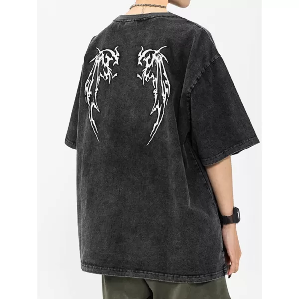 Aelfric Eden Mens 90s Vintage Oversize Shirts Summer Unisex Hipster Printed Casual Tee Streetwear Harajuku Top Tshirt72black