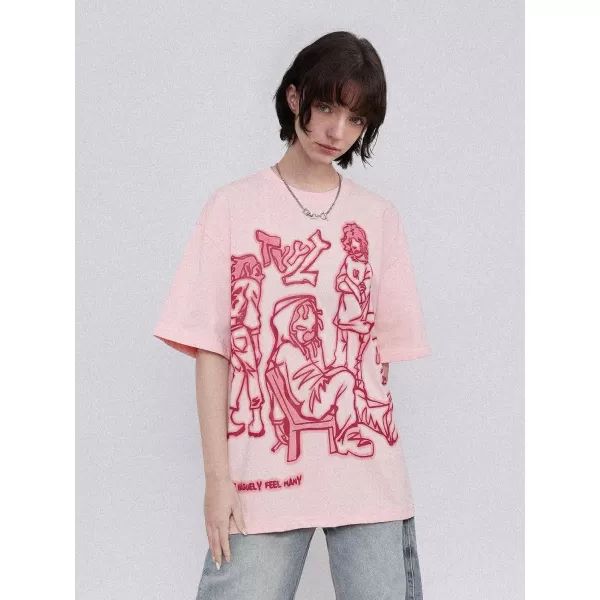 Aelfric Eden Mens 90s Vintage Oversize Shirts Summer Unisex Hipster Printed Casual Tee Streetwear Harajuku Top TshirtPink21