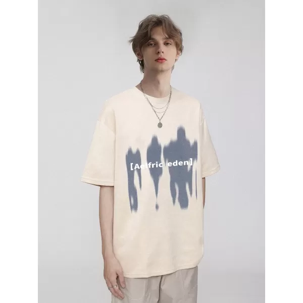 Aelfric Eden Mens 90s Vintage Oversize Shirts Summer Unisex Hipster Printed Casual Tee Streetwear Harajuku Top TshirtW12apricot