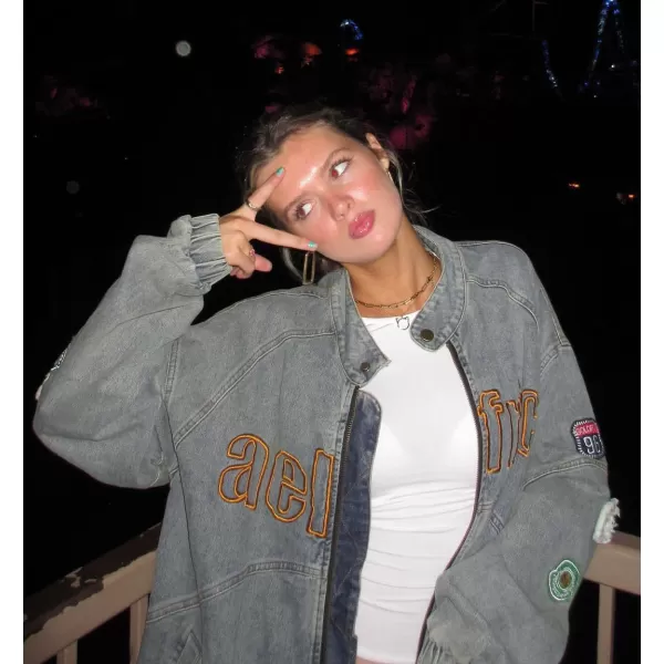 Aelfric Eden Mens Letter Foaming Love Print Varsity Jacket Vintage Graphic Baseball Jacket Unisex Coats StreetwearW01blue