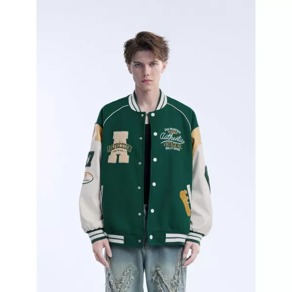 Aelfric Eden Mens Letter Foaming Love Print Varsity Jacket Vintage Graphic Baseball Jacket Unisex Coats StreetwearX595green