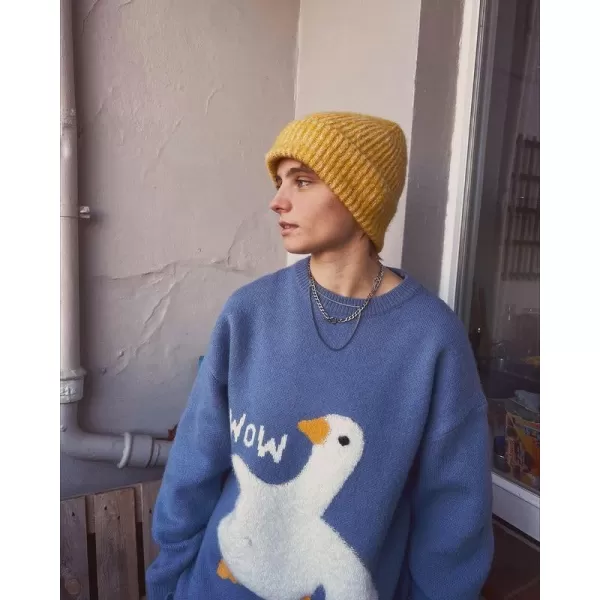 Aelfric Eden Mens Long Sleeve Van Gogh Printed Cable Knit Sweaters Casual Oversized Sweater Pullover10blue