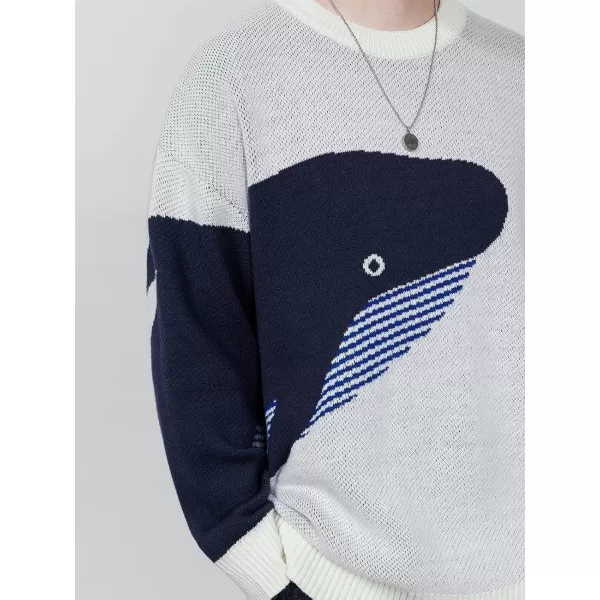 Aelfric Eden Mens Long Sleeve Van Gogh Printed Cable Knit Sweaters Casual Oversized Sweater Pullover1715white