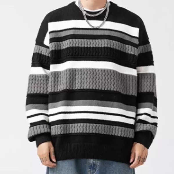 Aelfric Eden Mens Long Sleeve Van Gogh Printed Cable Knit Sweaters Casual Oversized Sweater Pullover1721black