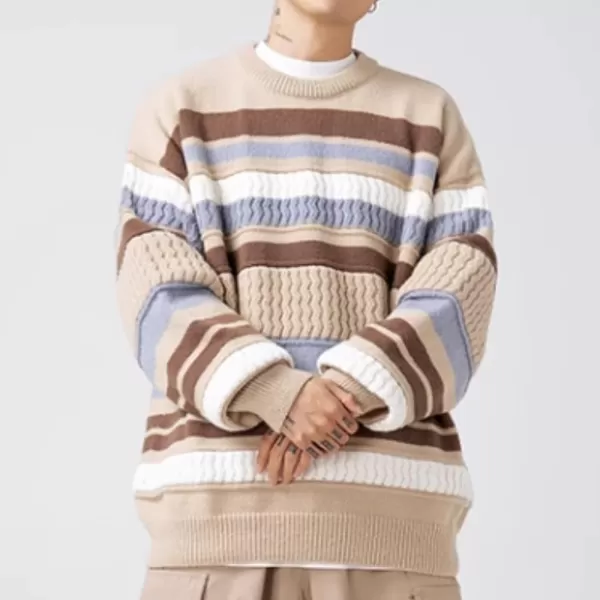 Aelfric Eden Mens Long Sleeve Van Gogh Printed Cable Knit Sweaters Casual Oversized Sweater Pullover1721khaki