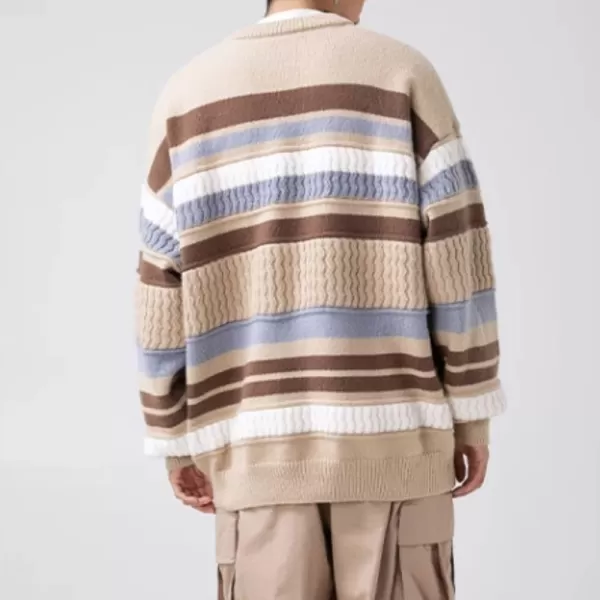 Aelfric Eden Mens Long Sleeve Van Gogh Printed Cable Knit Sweaters Casual Oversized Sweater Pullover1721khaki