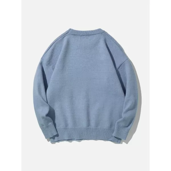 Aelfric Eden Mens Long Sleeve Van Gogh Printed Cable Knit Sweaters Casual Oversized Sweater Pullover57blue