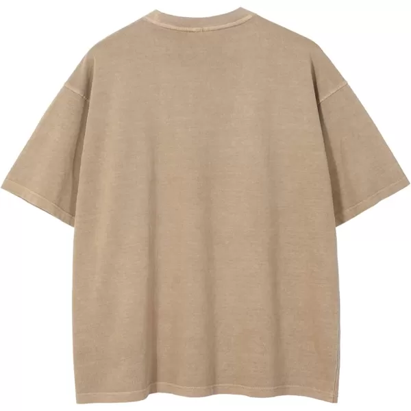 Aelfric Eden Mens Solid Tee 90s Vintage Oversized Shirts Streetwear Short Sleeve Casual TopsB6camel
