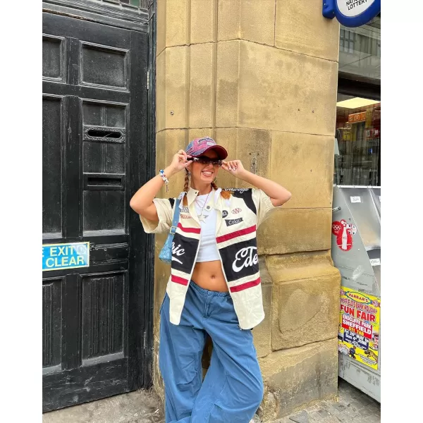 Aelfric Eden Mens Vintage Oversized Shirts Unisex Streetwear Patchwork Casual ShortSleeveA2beige
