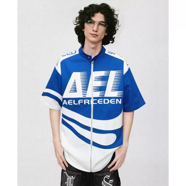 Aelfric Eden Mens Vintage Oversized Shirts Unisex Streetwear Patchwork Casual ShortSleeveA3bule