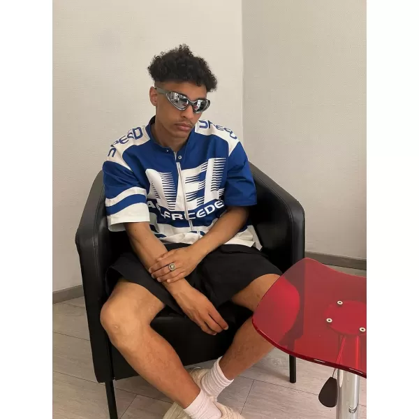 Aelfric Eden Mens Vintage Oversized Shirts Unisex Streetwear Patchwork Casual ShortSleeveA3bule