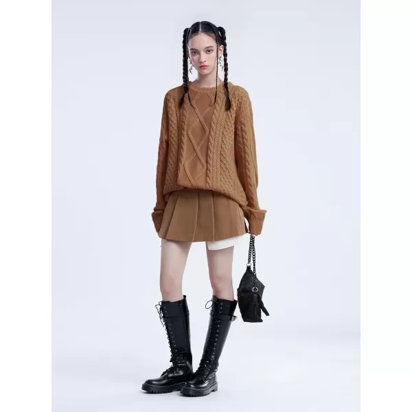 Aelfric Eden Oversized Cable Knit Sweater Women Chunky Rory Gilmore Crewneck Sweater Ladies Pullover Sweaters Tops03brown